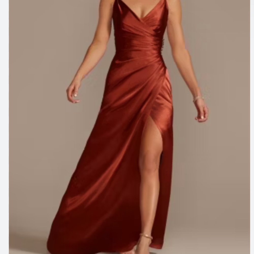 David’s Bridal Charmeuse Dress - Burnt Orange Bridesmaid/Prom Dress